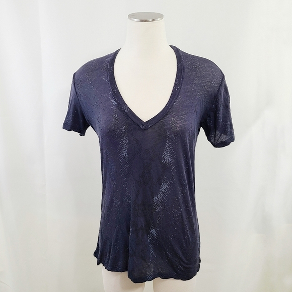 Monrow navy black snakeprint tee v-neck short sleeve size small - Picture 1 of 6
